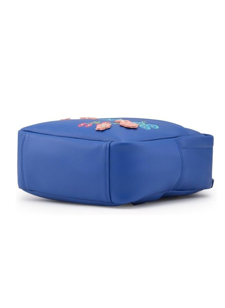 CAPRESE Caprese Erica Fashion Backpack for Women, Medium | Blue Floral Embroidered | Spacious Interiors| Bag With Top Grab & Adjustable Shoulder Strap| Mini Backpack for Girls & Women - Image 4
