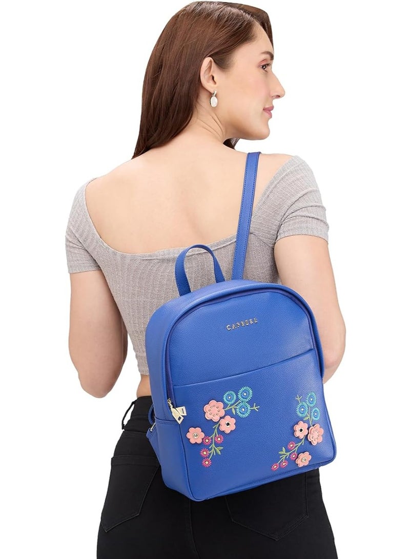 CAPRESE Caprese Erica Fashion Backpack for Women, Medium | Blue Floral Embroidered | Spacious Interiors| Bag With Top Grab & Adjustable Shoulder Strap| Mini Backpack for Girls & Women - Image 5