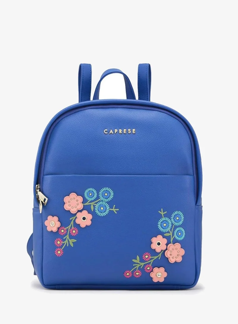 Caprese Caprese Erica Fashion Backpack for Women, Medium | Blue Floral Embroidered | Spacious Interiors| Bag With Top Grab & Adjustable Shoulder Strap| Mini Backpack for Girls & Women