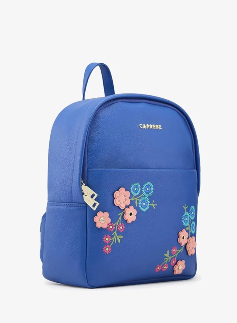 Caprese Caprese Erica Fashion Backpack for Women, Medium | Blue Floral Embroidered | Spacious Interiors| Bag With Top Grab & Adjustable Shoulder Strap| Mini Backpack for Girls & Women