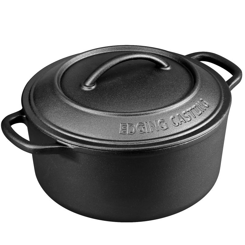 EDGING CASTING Pre-Seasoned Cast Iron Dutch Oven Pot with Lid Dual Handle, Sourdough Bread Baking Pots, Bread Oven, Camping, Grill, Induction, Electric, Round 5 Quart, Black - Image 2