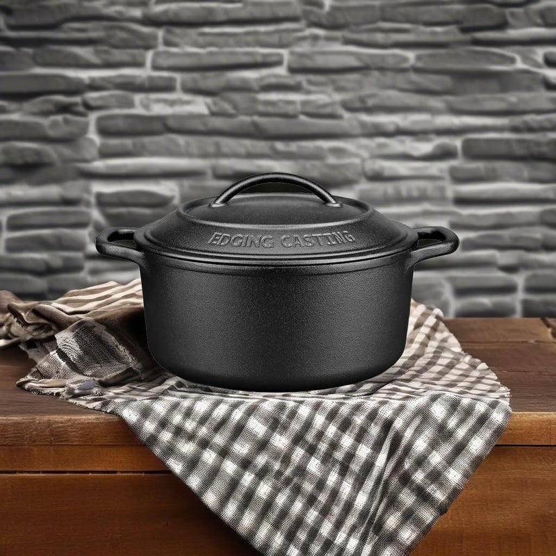 EDGING CASTING Pre-Seasoned Cast Iron Dutch Oven Pot with Lid Dual Handle, Sourdough Bread Baking Pots, Bread Oven, Camping, Grill, Induction, Electric, Round 5 Quart, Black - Image 5