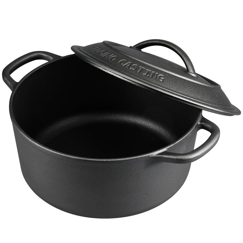 EDGING CASTING Pre-Seasoned Cast Iron Dutch Oven Pot with Lid Dual Handle, Sourdough Bread Baking Pots, Bread Oven, Camping, Grill, Induction, Electric, Round 5 Quart, Black - Image 3
