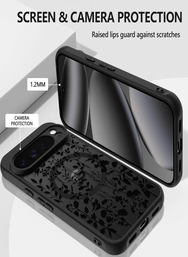 ZIYE Magnetic Case for Google Pixel 10 Pro 6.3 Inch [Compatible with MagSafe] Hard PC and Soft TPU Case with Black Floral Flowers Anti-Scratch Shockproof Protection Phone Cover for Women - Image 3