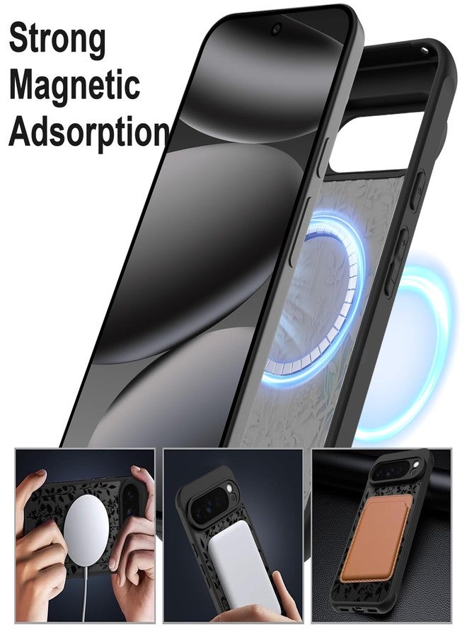 ZIYE Magnetic Case for Google Pixel 10 Pro 6.3 Inch [Compatible with MagSafe] Hard PC and Soft TPU Case with Black Floral Flowers Anti-Scratch Shockproof Protection Phone Cover for Women - Image 5