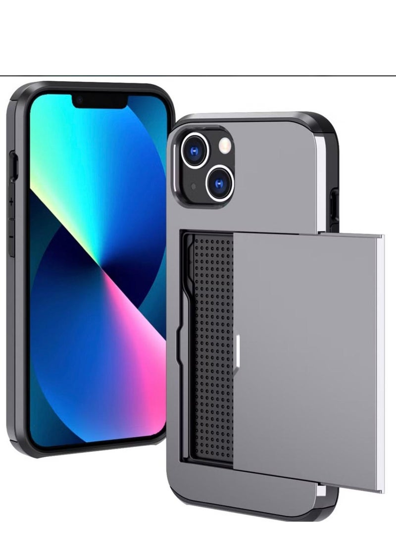 GULFLINK iPhone 15 Case with Card Holder Heavy Duty Protective Dual Layer Shockproof Hidden Card Slot Wallet Case Gray  - Image 2