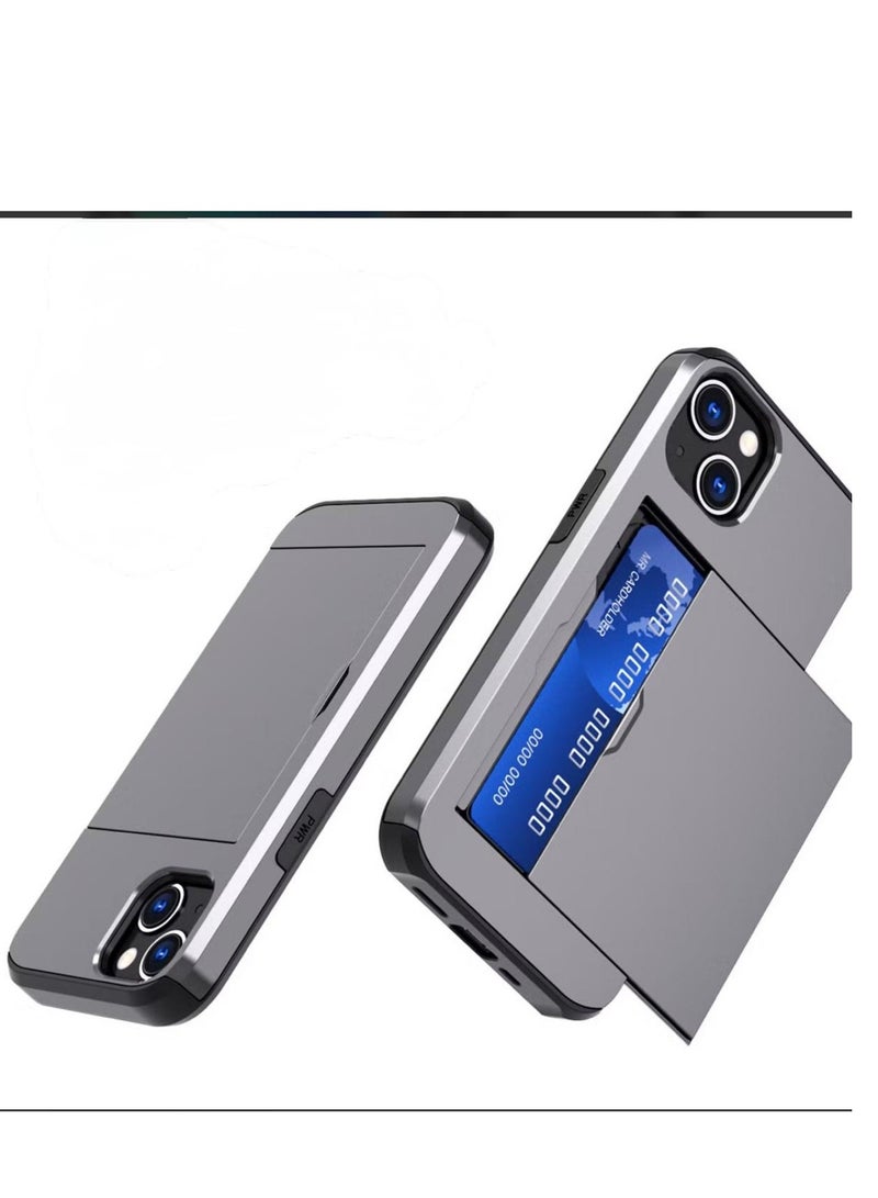 GULFLINK iPhone 15 Case with Card Holder Heavy Duty Protective Dual Layer Shockproof Hidden Card Slot Wallet Case Gray  - Image 3