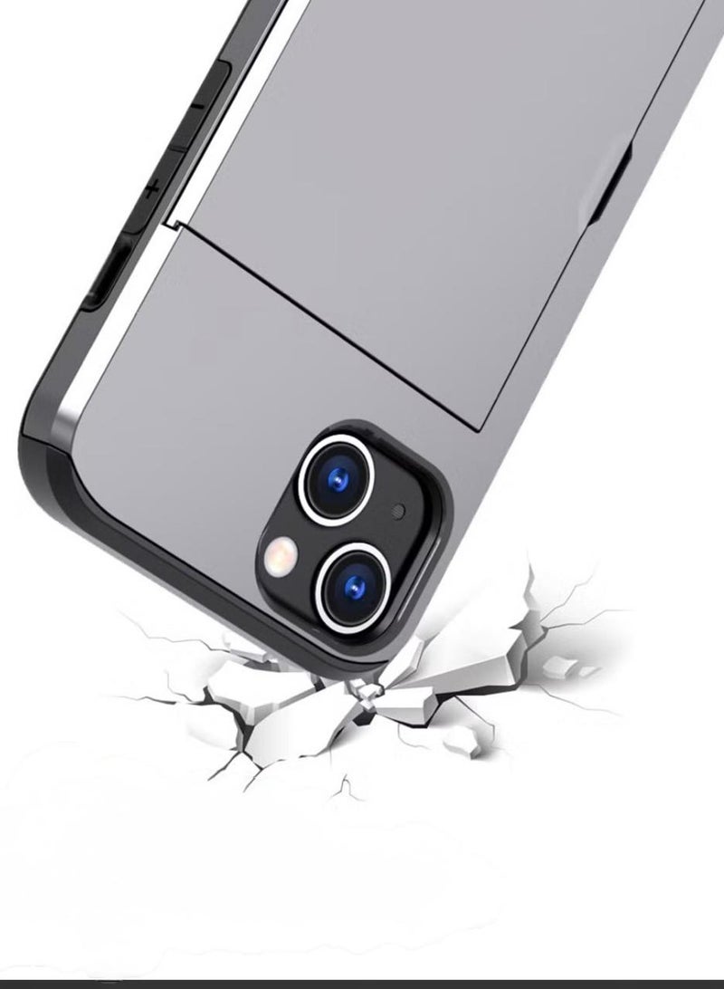 GULFLINK iPhone 15 Case with Card Holder Heavy Duty Protective Dual Layer Shockproof Hidden Card Slot Wallet Case Gray  - Image 4