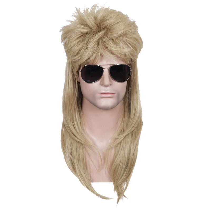 ColorGround Long Straight Blonde 80s Mullet Rocker Style Wig for Men