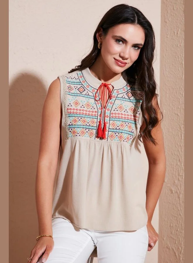 ليلا بلوزة قطنية ليلى مطرزة بقصة عادية للنساء