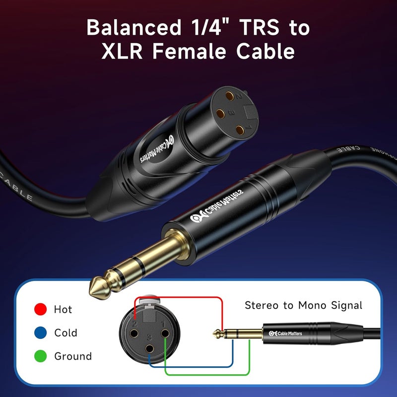 CableMatters 6.35mm (1/4 Inch) Short TRS to XLR Cable - 3ft, Male to Female, XLR to 1/4 Cable - Image 2
