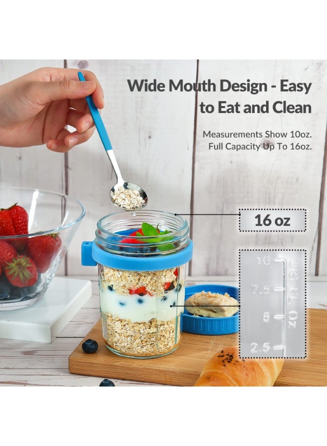 4-Piece Overnight Oats Jar Set (Includes Lids and Spoons) - 16 oz, Leak-Proof Oat Jar, Suitable for Grains, Fruits, Vegetables, Milk, Salads, Yogurt, and Meal Prep - Image 4