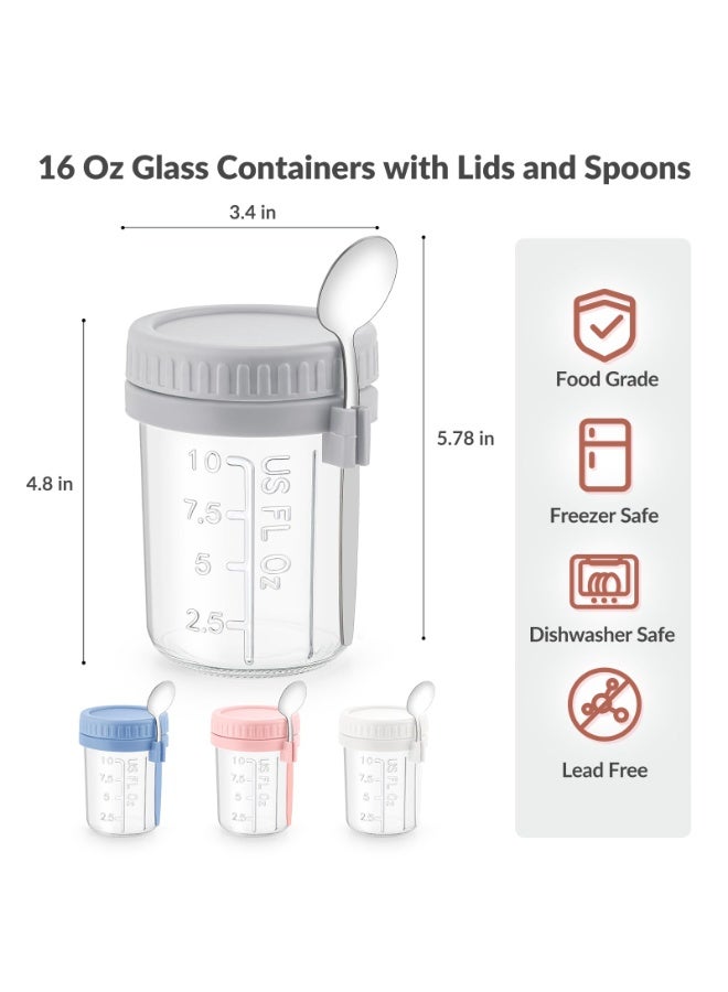 4-Piece Overnight Oats Jar Set (Includes Lids and Spoons) - 16 oz, Leak-Proof Oat Jar, Suitable for Grains, Fruits, Vegetables, Milk, Salads, Yogurt, and Meal Prep - Image 2