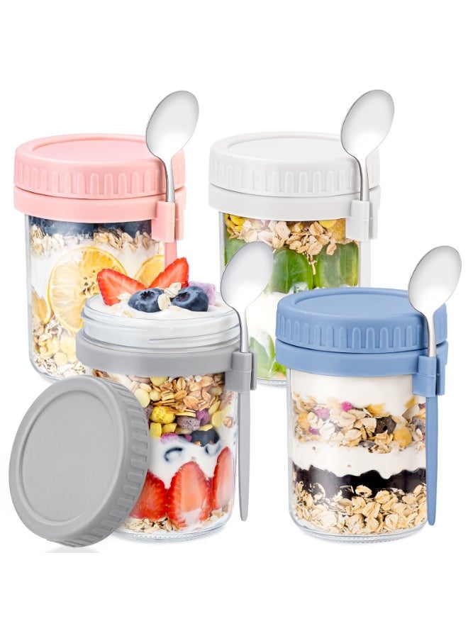 4-Piece Overnight Oats Jar Set (Includes Lids and Spoons) - 16 oz, Leak-Proof Oat Jar, Suitable for Grains, Fruits, Vegetables, Milk, Salads, Yogurt, and Meal Prep - Image 1