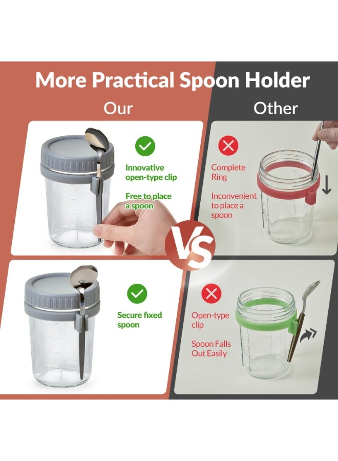4-Piece Overnight Oats Jar Set (Includes Lids and Spoons) - 16 oz, Leak-Proof Oat Jar, Suitable for Grains, Fruits, Vegetables, Milk, Salads, Yogurt, and Meal Prep - Image 3