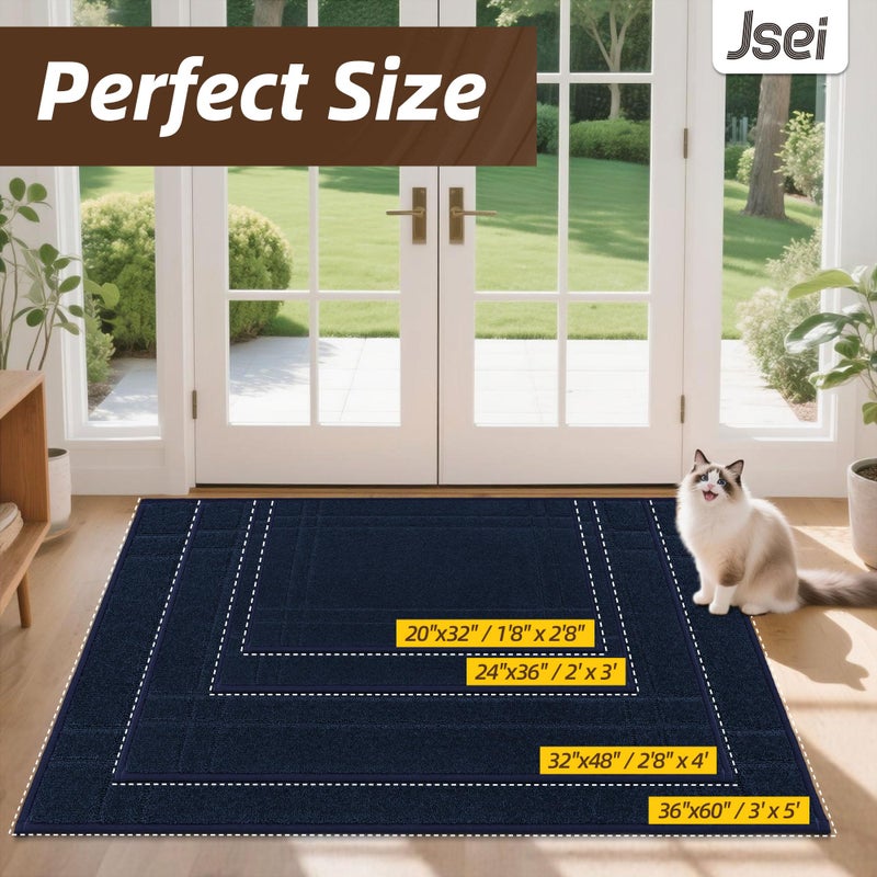 JSEI Entryway Rugs Doormat 32"x48", Non-Slip Dirt Trapper Door Mats Indoor, Washable Absorbent and Stain Resist Welcome Floor Mat for Front Door, Dog Door Mat, Muddy Wet Shoes & Paws, Navy Blue - Image 2