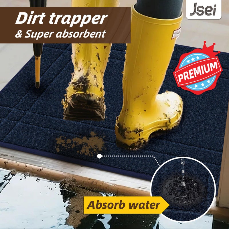 JSEI Entryway Rugs Doormat 32"x48", Non-Slip Dirt Trapper Door Mats Indoor, Washable Absorbent and Stain Resist Welcome Floor Mat for Front Door, Dog Door Mat, Muddy Wet Shoes & Paws, Navy Blue - Image 3