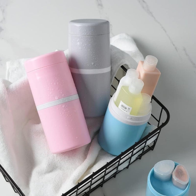 ويوبلز مجموعة أدوات استحمام محمولة ثمانية في واحد: كوب غسيل، موزع صابون، زجاجات مستحضرات تجميل، كوب فرشاة أسنان، مشط، سهل الحمل (أزرق) - Image 4