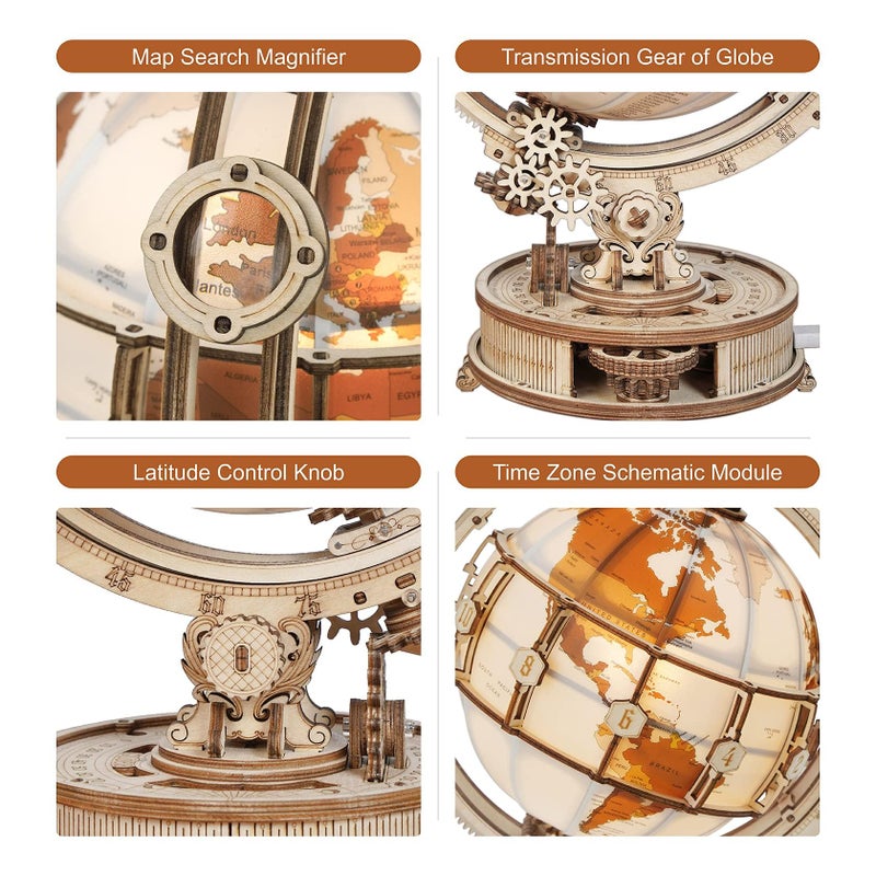 ROKR 3D Wooden Puzzles for Adults Illuminated Globe with Stand 180pcs 3D Puzzles Built-in LED Model Kit Hobby Gifts for Adults Home Decor - Image 3