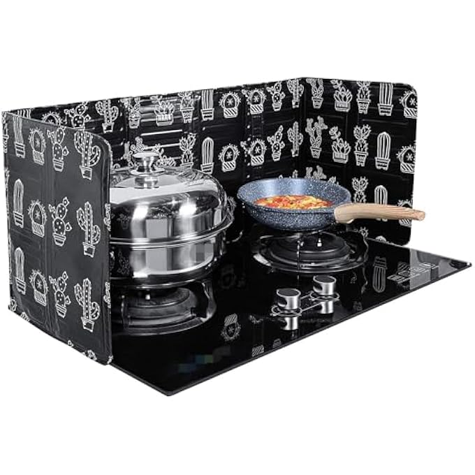 Tazweeq 2 Pcs 3 Sided Splatter Guard Foldable Grease Splatter Screen For Frying Pan Aluminum Foil Splash Guard For Stove Top Oil Splash Insulation Block Barrier For Kitchen Restaurant Use Black - Image 2