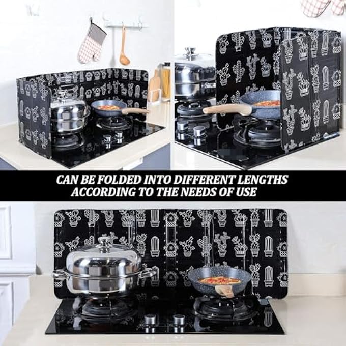 Tazweeq 2 Pcs 3 Sided Splatter Guard Foldable Grease Splatter Screen For Frying Pan Aluminum Foil Splash Guard For Stove Top Oil Splash Insulation Block Barrier For Kitchen Restaurant Use Black - Image 4