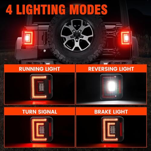 SUPAREE Flush Mount LED Rear Brake Tail Lights Compatible with Jeep Wrangler JL 2018 2019 2020 2021 2022 2023 2024 2025 Replace OEM Red Taillight Assembly with Smoked Reverse Turn Signal Running light - Image 4