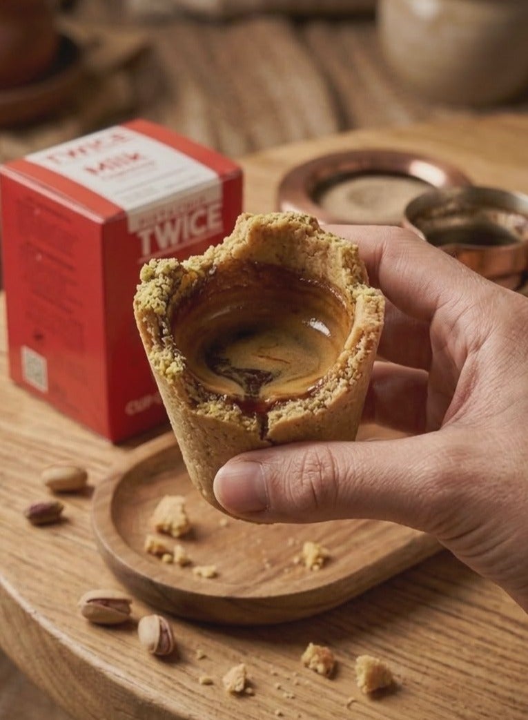 Twice Coffee Biscuit Cups (Pistachio Flavor) - Edible Cups - 5 Pieces - Image 3