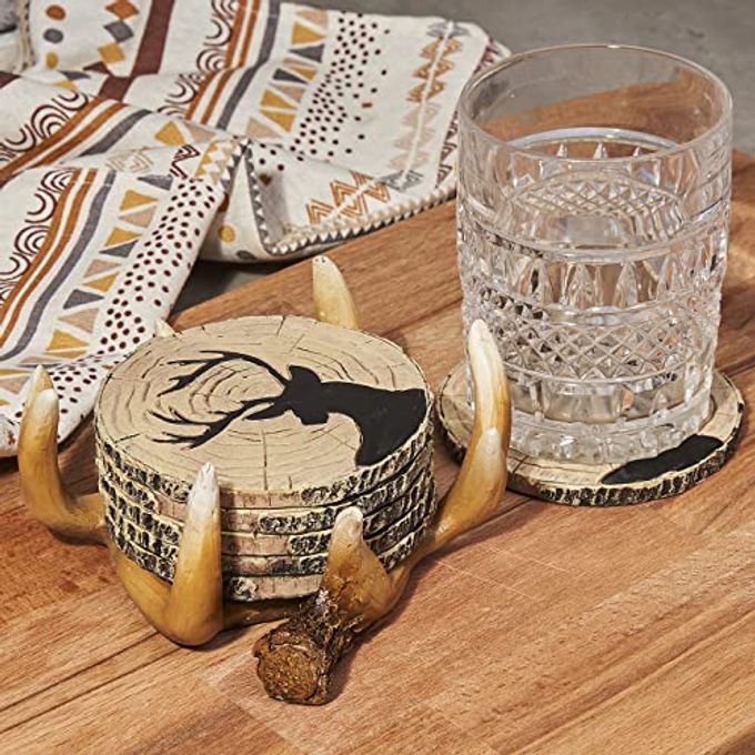 Cabin Obsession Deer Antlers Coaster Set of 6  Handcrafted Deer Antler Decor and Man Cave Gifts for Men 6 Full Size Deer Antlers Coasters for Man Cave Dcor - Image 3