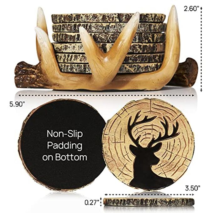 Cabin Obsession Deer Antlers Coaster Set of 6  Handcrafted Deer Antler Decor and Man Cave Gifts for Men 6 Full Size Deer Antlers Coasters for Man Cave Dcor - Image 5