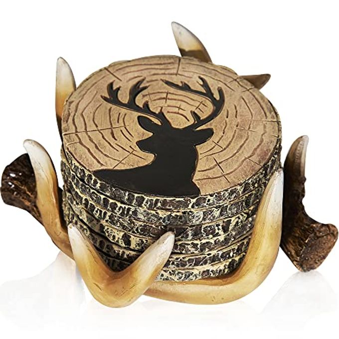 Cabin Obsession Deer Antlers Coaster Set of 6  Handcrafted Deer Antler Decor and Man Cave Gifts for Men 6 Full Size Deer Antlers Coasters for Man Cave Dcor - Image 4