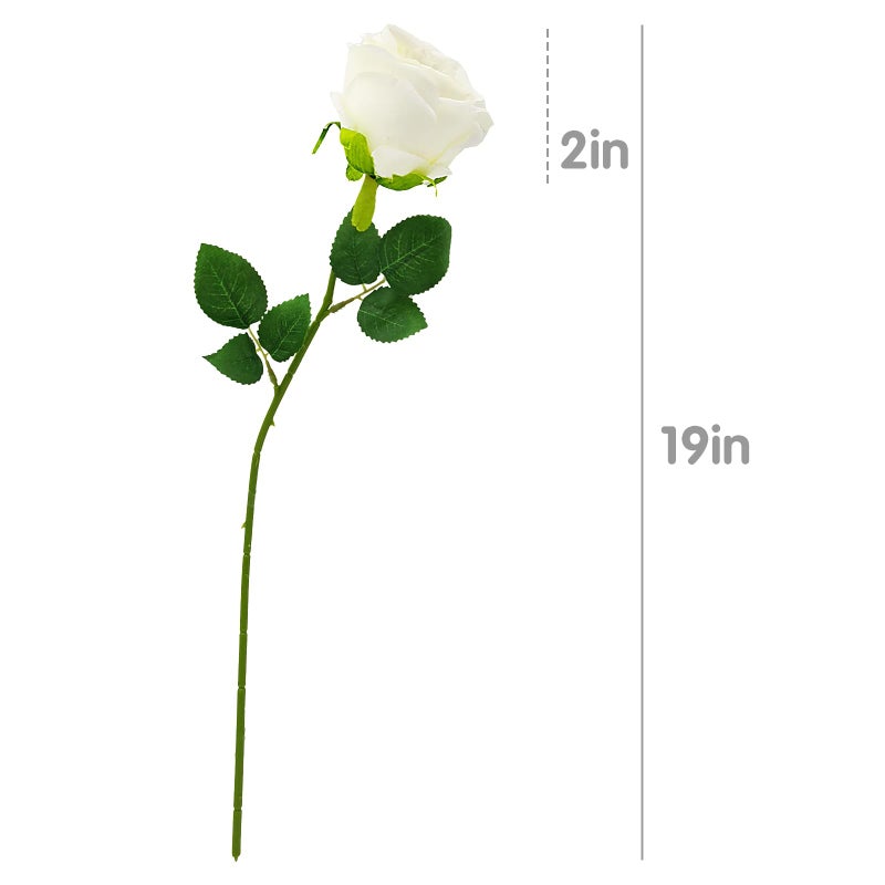 hailanbao White Artificial Roses with Long Stems, 12Pcs Realistic Roses Artificial Flowers, Faux Roses | Bulk Fake Flowers for Home Decor, Wedding Party Table Centerpieces, DIY Bouquet - Image 3