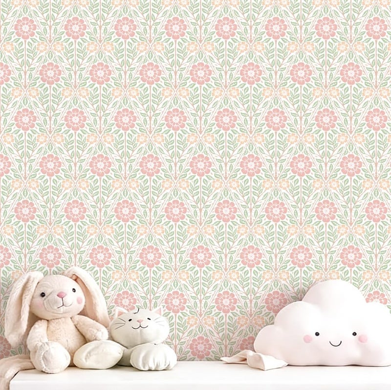 YXTII Floral Peel and Stick Wallpaper, 17.3" x 78.7" French Pastoral Romance Wall Paper Removable Self Adhesive Wallpaper for Bedroom Bathroom Decorative Shelf - Image 1