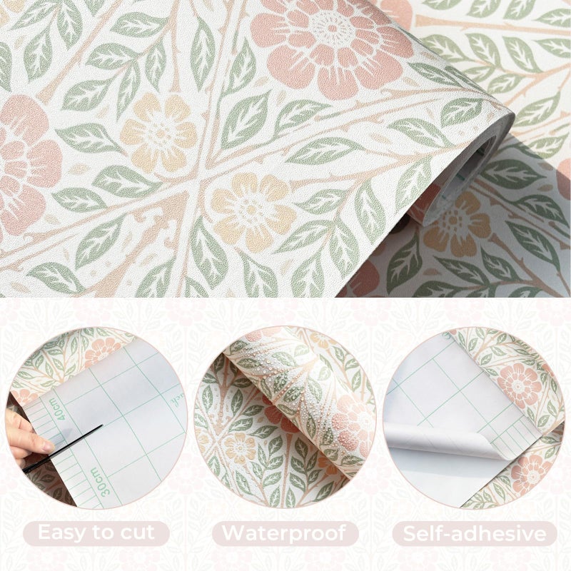 YXTII Floral Peel and Stick Wallpaper, 17.3" x 78.7" French Pastoral Romance Wall Paper Removable Self Adhesive Wallpaper for Bedroom Bathroom Decorative Shelf - Image 3