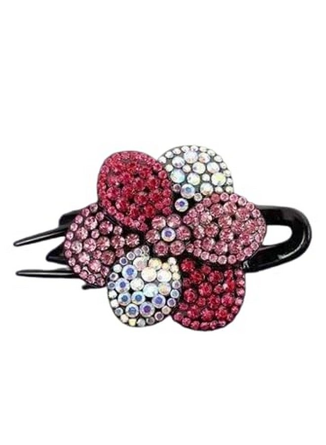 ZEMANIA Single Flower Rhinestones Hair Claw Clip, Shiny Ponytail Holder Catch Barrette No Slip French Curved Duckbill Hair Clamp For Girls (Pink) - Image 1