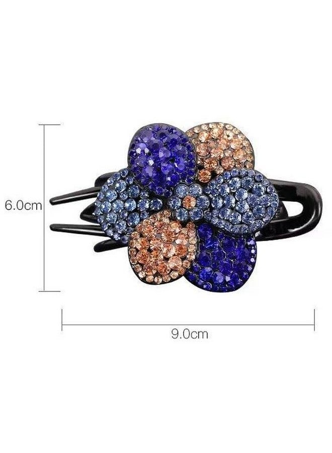 ZEMANIA Single Flower Rhinestones Hair Claw Clip, Shiny Ponytail Holder Catch Barrette No Slip French Curved Duckbill Hair Clamp For Girls (Pink) - Image 5