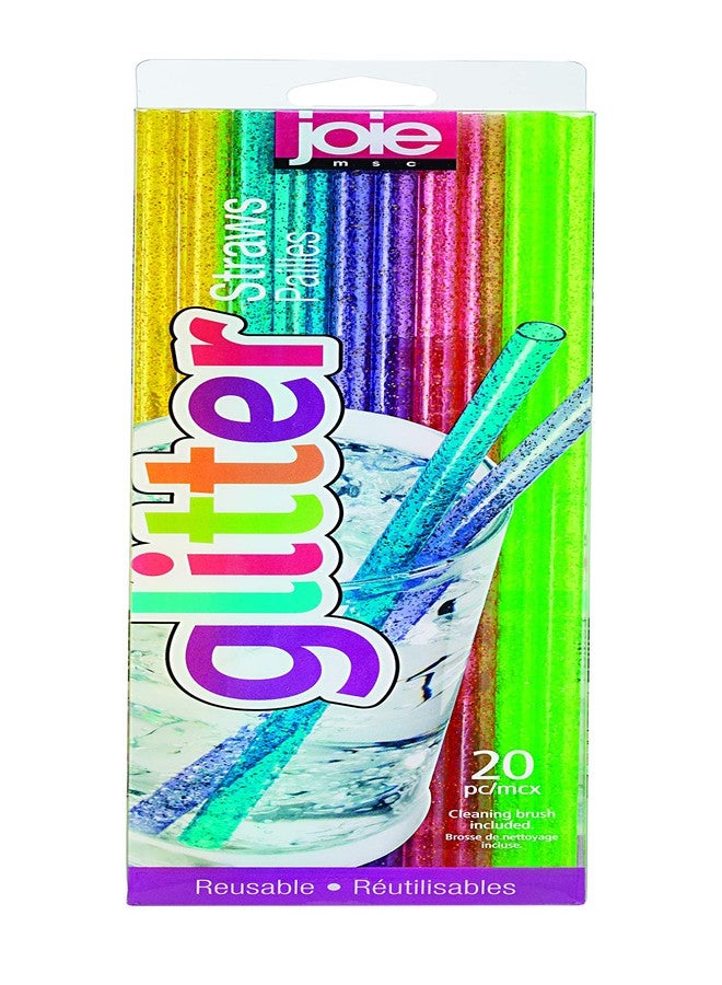 Joie Reusable Plastic Straws - 20-Piece Glitter Drinking Straws Set with Cleaning Brush, BPA-Free, Eco-Friendly & Dishwasher Safe, Colorful - Image 1