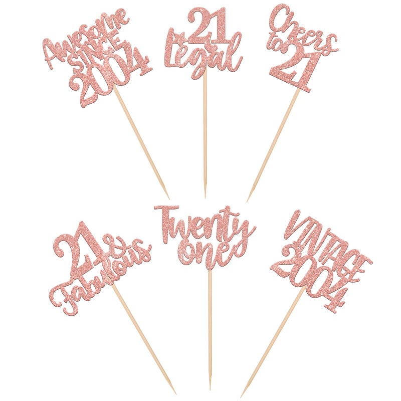 RSSTARXI 24 حزمة عيد ميلاد 21 Cupcake Topcake Glitter One Legal 21 Fabulous Vintage 2004 Cupcake يختار الهتافات إلى 21 عامًا - Image 3
