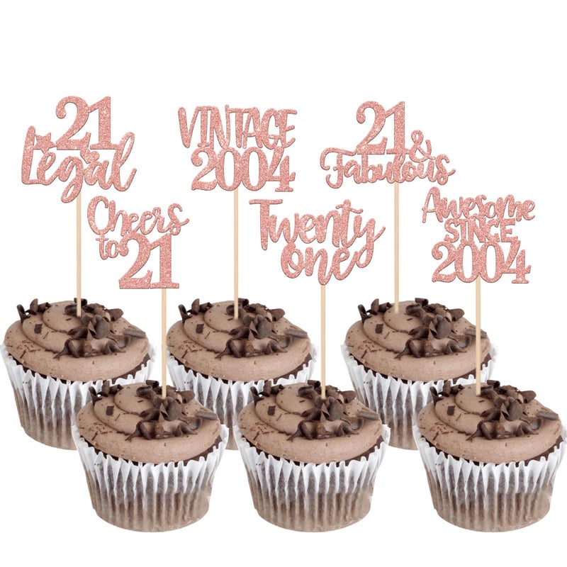 RSSTARXI 24 حزمة عيد ميلاد 21 Cupcake Topcake Glitter One Legal 21 Fabulous Vintage 2004 Cupcake يختار الهتافات إلى 21 عامًا - Image 1