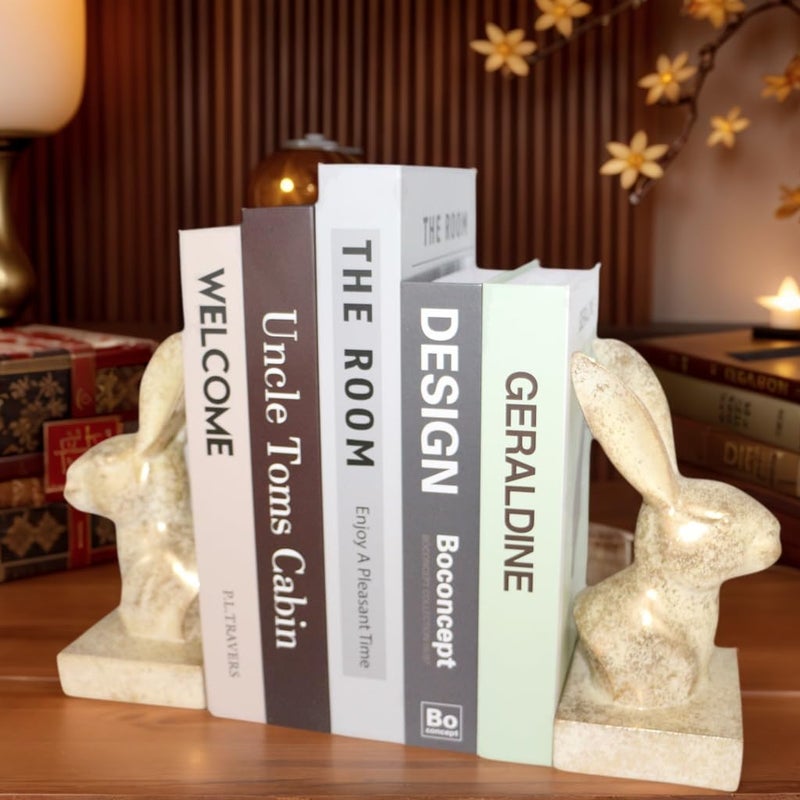 JOOMBE Rabbit Decorative Bookend,1 Pair Cute Bunny Book Ends, Decorative Bookends for Heavy Books, Vintage Shelf Decor,Antique Gold - Image 2