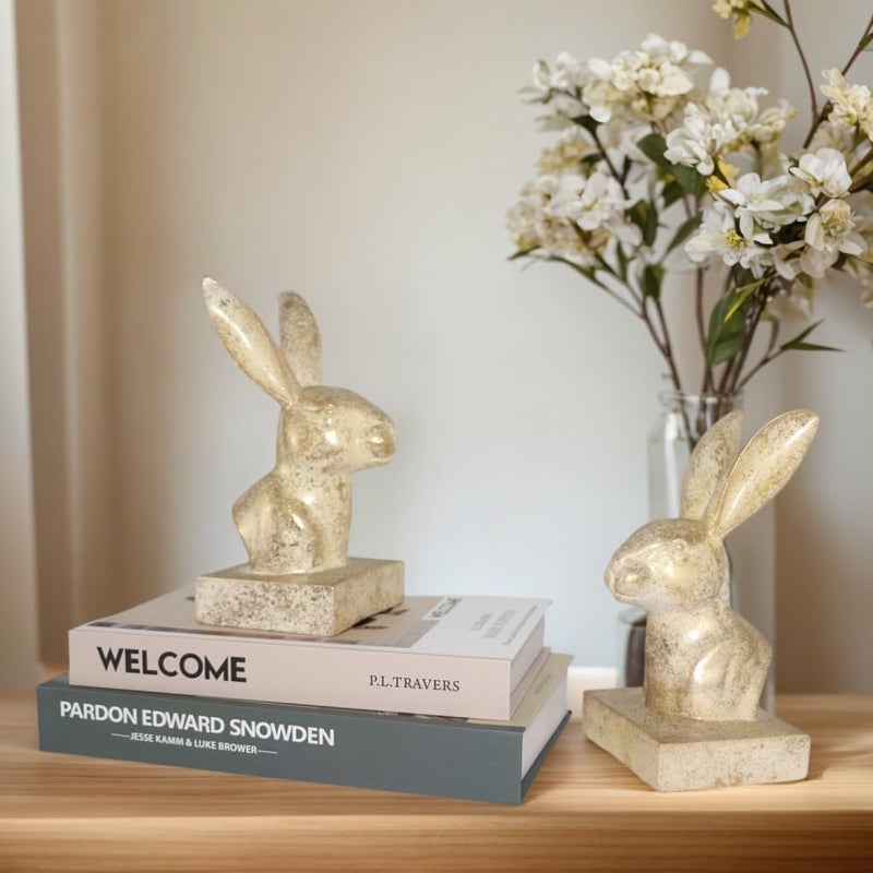 JOOMBE Rabbit Decorative Bookend,1 Pair Cute Bunny Book Ends, Decorative Bookends for Heavy Books, Vintage Shelf Decor,Antique Gold - Image 3