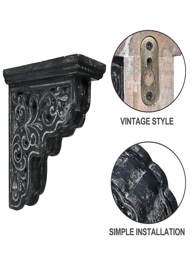 Chadechimo Set of 2 Corbels for Shelves Decorative Shelf Brackets Wood Corbels Farmhouse Shelf Corbels Distressed Decorative Shelf Brackets Floating Shelves Brackets for Home Decor(Black) - Image 3