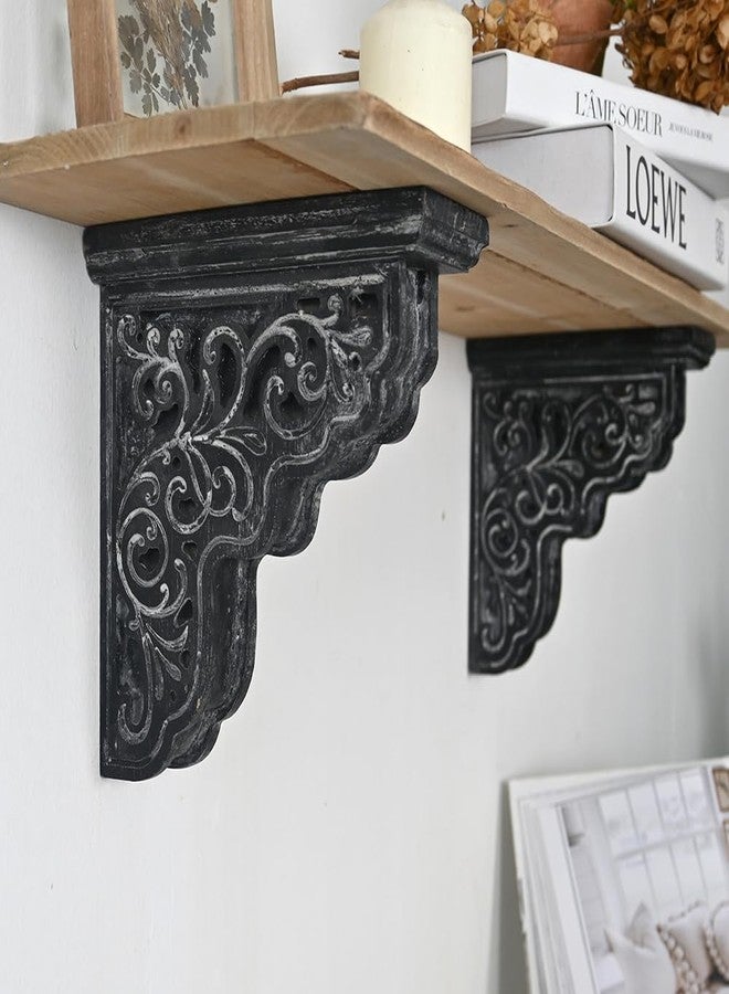 Chadechimo Set of 2 Corbels for Shelves Decorative Shelf Brackets Wood Corbels Farmhouse Shelf Corbels Distressed Decorative Shelf Brackets Floating Shelves Brackets for Home Decor(Black) - Image 4