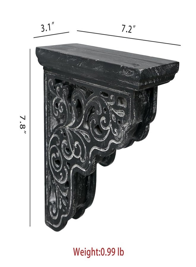 Chadechimo Set of 2 Corbels for Shelves Decorative Shelf Brackets Wood Corbels Farmhouse Shelf Corbels Distressed Decorative Shelf Brackets Floating Shelves Brackets for Home Decor(Black) - Image 2