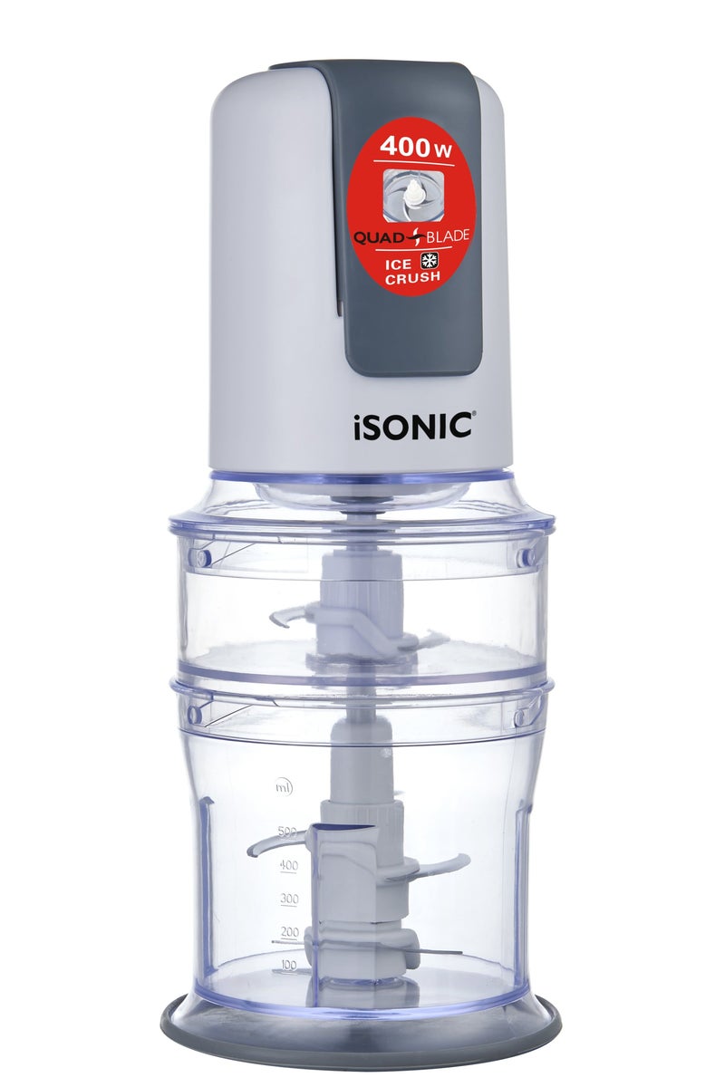 iSONIC مفرمة شوبير IC 783 400 واط 2 سرعات مزدوجة جرة 200 مل 500 مل رباعية الشفرات - Image 2