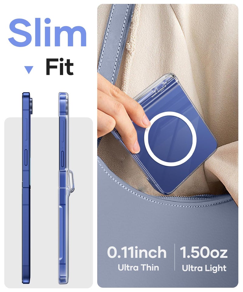 Vihibii for Samsung Galaxy Z Flip 7 Clear Case Slim, [Compatible with MagSafe], Hinge Protection & Outer Screen Protector, Shockproof Rugged Transparent Phone Cover for Galaxy Z Flip 7 2025, Clear - Image 3