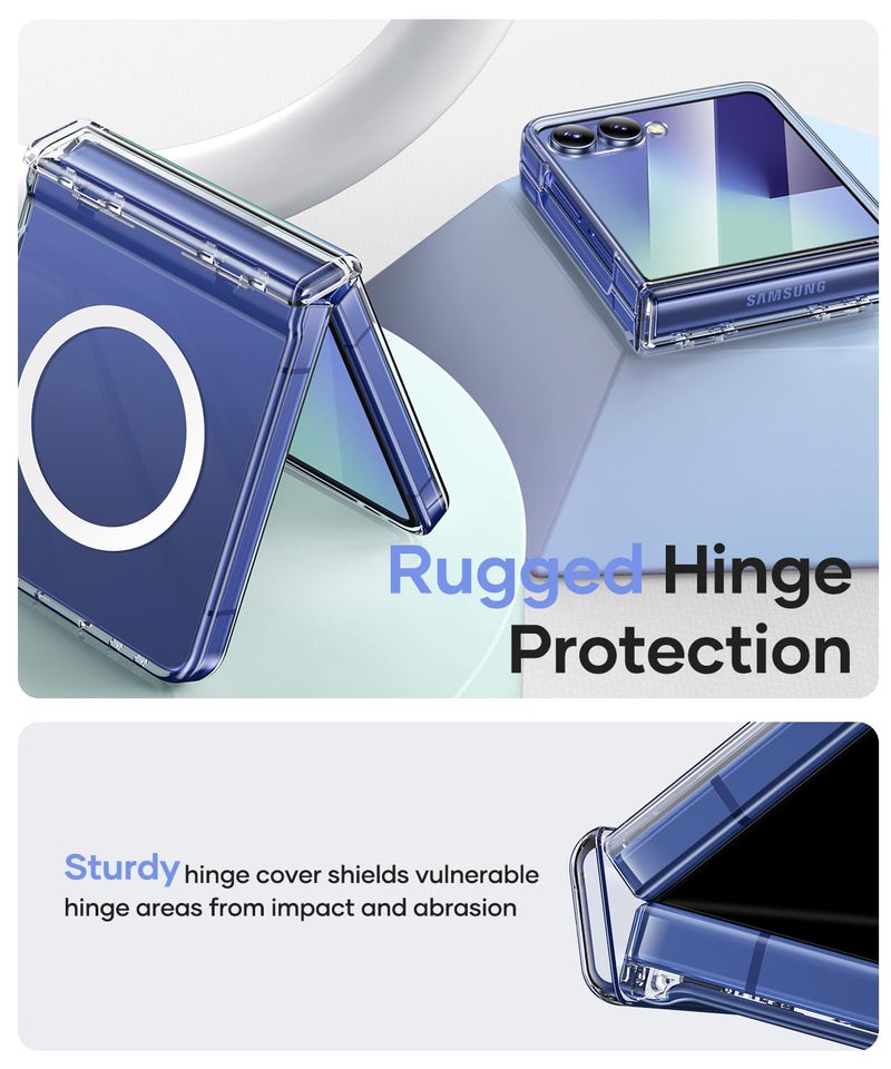 Vihibii for Samsung Galaxy Z Flip 7 Clear Case Slim, [Compatible with MagSafe], Hinge Protection & Outer Screen Protector, Shockproof Rugged Transparent Phone Cover for Galaxy Z Flip 7 2025, Clear - Image 5