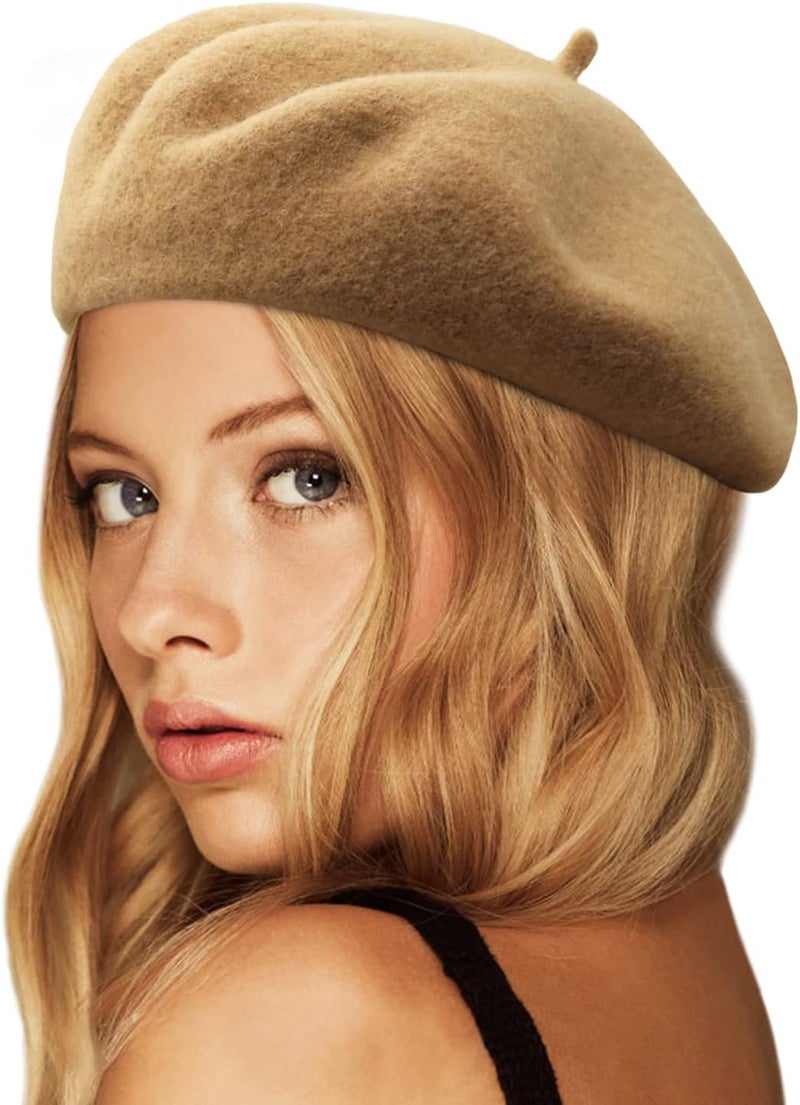Wheebo Wool Beret Hat,Solid Color French Style Winter Warm Cap for Women Girls Lady - Image 1