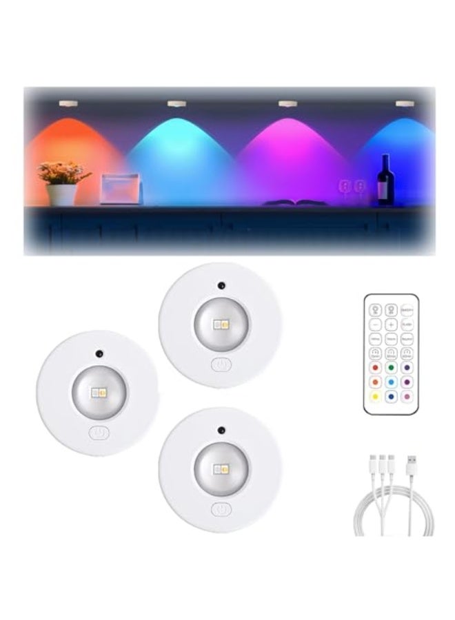 مصابيح LED للخزانة من تونجلو، 3 عبوات من مصابيح USB لاسلكية RGB مع جهاز تحكم عن بعد/مؤقت، 3 ألوان + RGB قابلة للشحن وقابلة للتعتيم، مناسبة للخزائن وخزائن الملابس والمطبخ  - Image 1