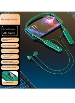 GELESE Digital display neck-worn wireless bluetooth earphone multi-functional large-capacity semi-in-ear sports stereo hanging neck headset (green)  - Image 1