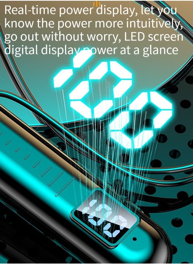 GELESE Digital display neck-worn wireless bluetooth earphone multi-functional large-capacity semi-in-ear sports stereo hanging neck headset (green)  - Image 2